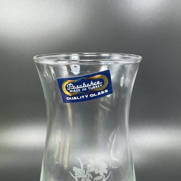 Vintage Pasabahce Etched Glass Vase Clear Floral Pattern With Sticker Turkey VTG - Picture 7 of 11